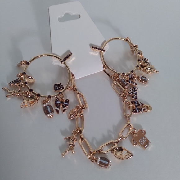 Jewelry - Go Team! Gold Football Charm Hoop Earrings w/Matching Charm Bracelet
